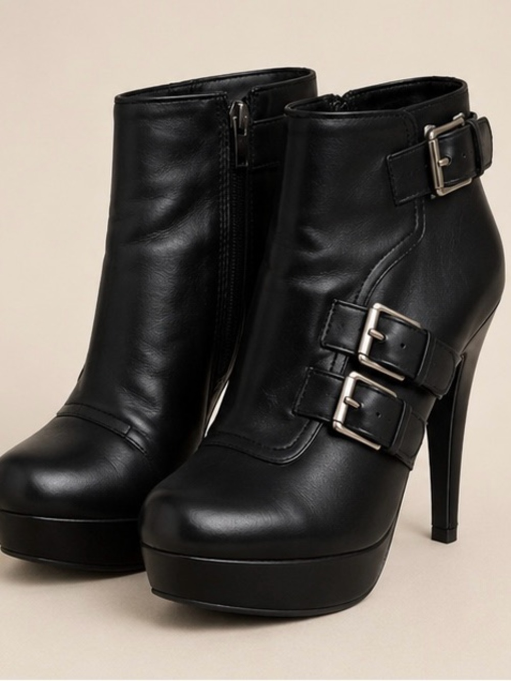G by Guess Black Leather Heeled Booties